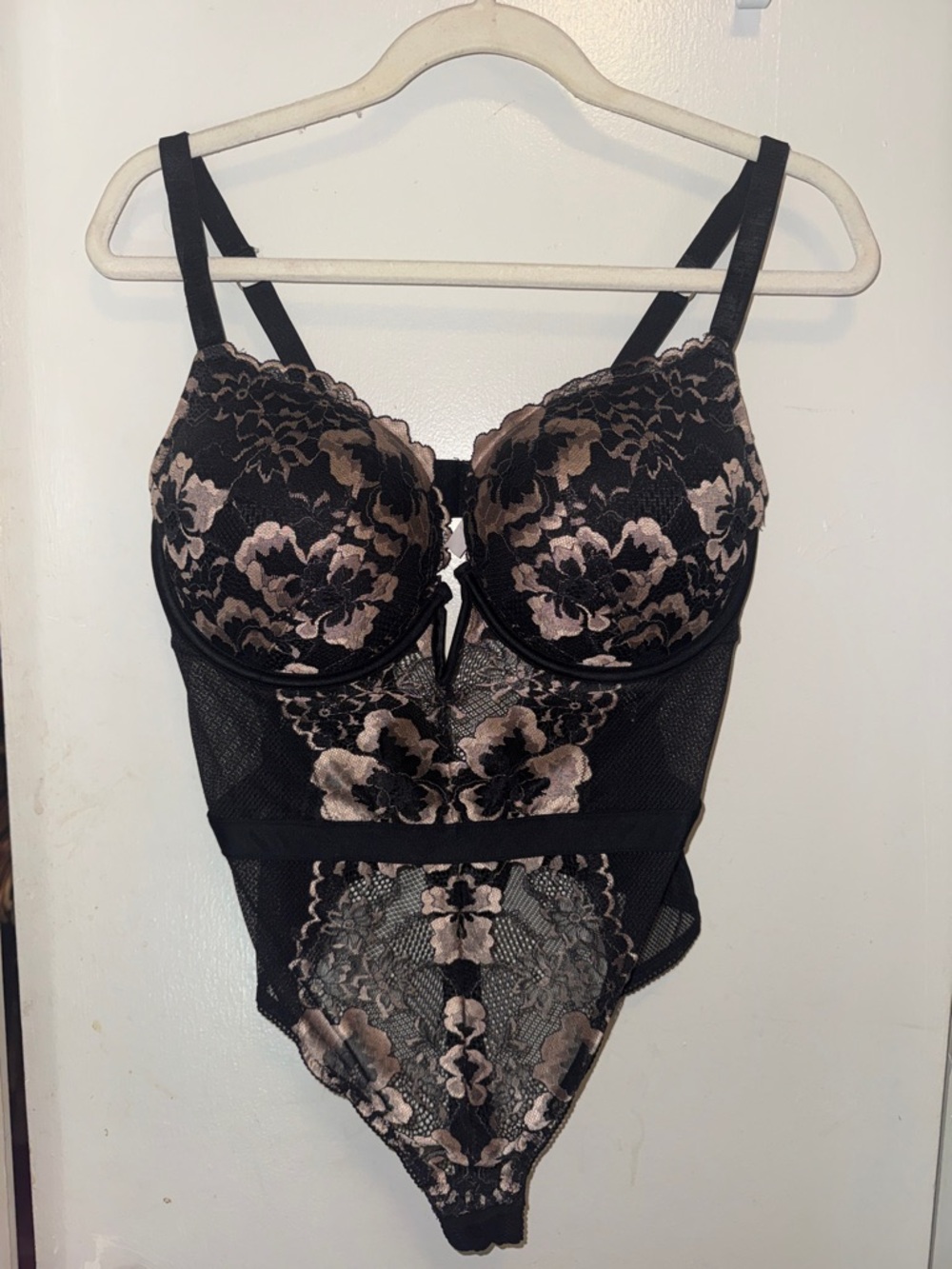 Auden Black and Blush Floral Lace Bodysuit